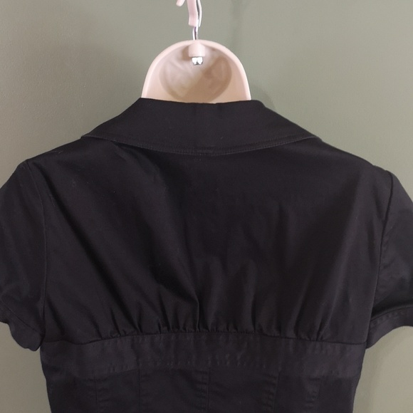 Nine West Short Sleeve Deep V Collared Fitted Eyelet Front Blazer Sz 6 w Pockets - Picture 7 of 11